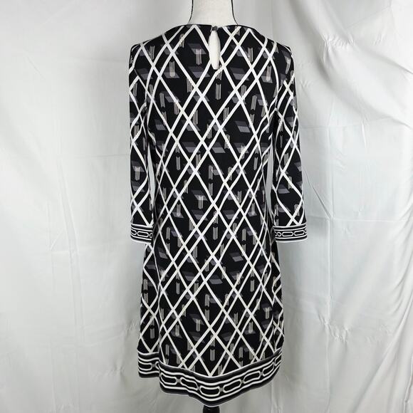 White House Black Market Dress Women S Black White Geometric Print Retro Casual - Picture 5 of 12